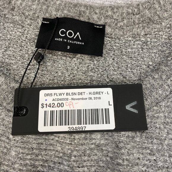 COA Sweater Dress Women's Large Gray Heather Knit Flowy Draped Hem Crew Neck - Picture 2 of 16